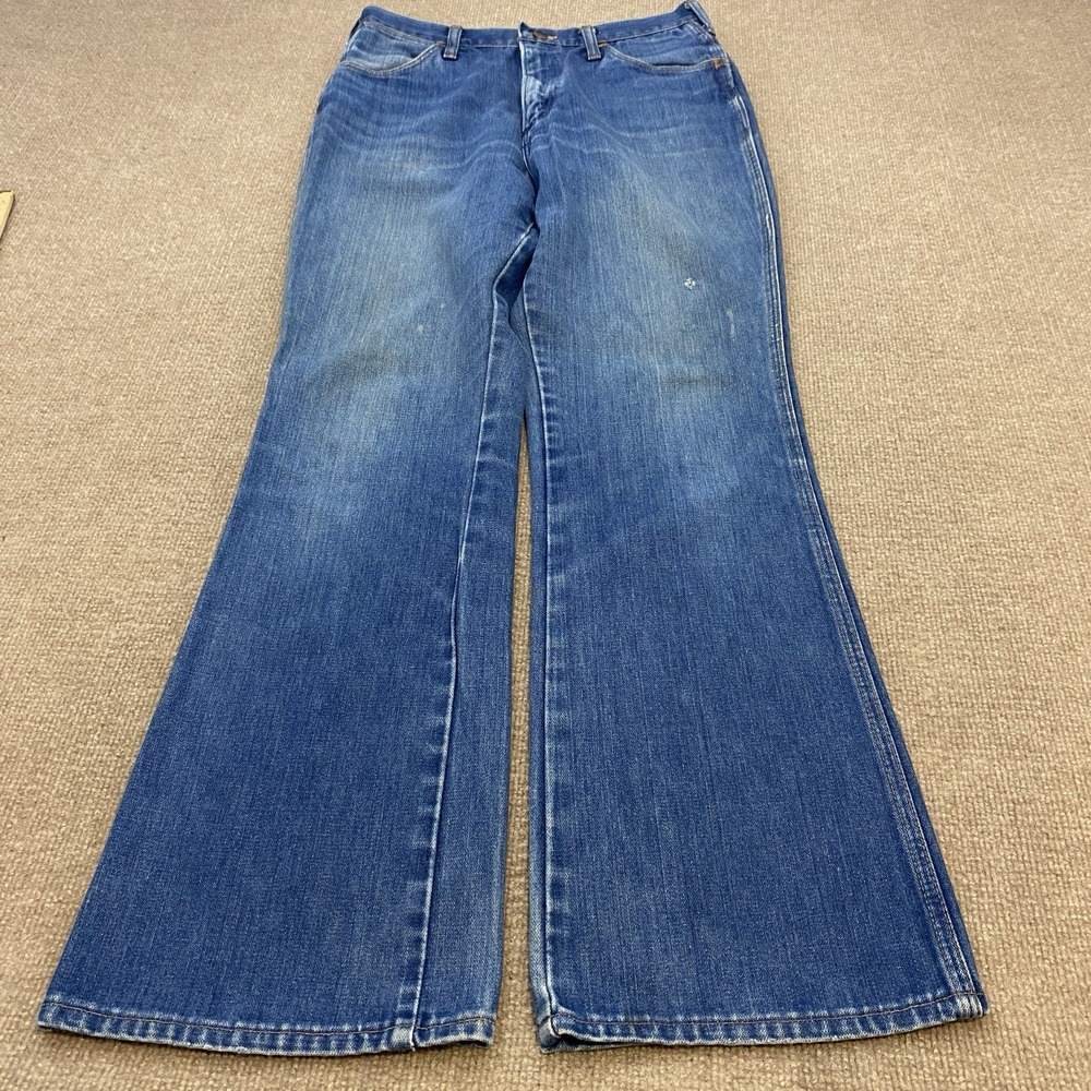 VTG 70s Wrangler No Fault Denim Jeans Men 30x32 Boot Cut Flare 945 Single Stich